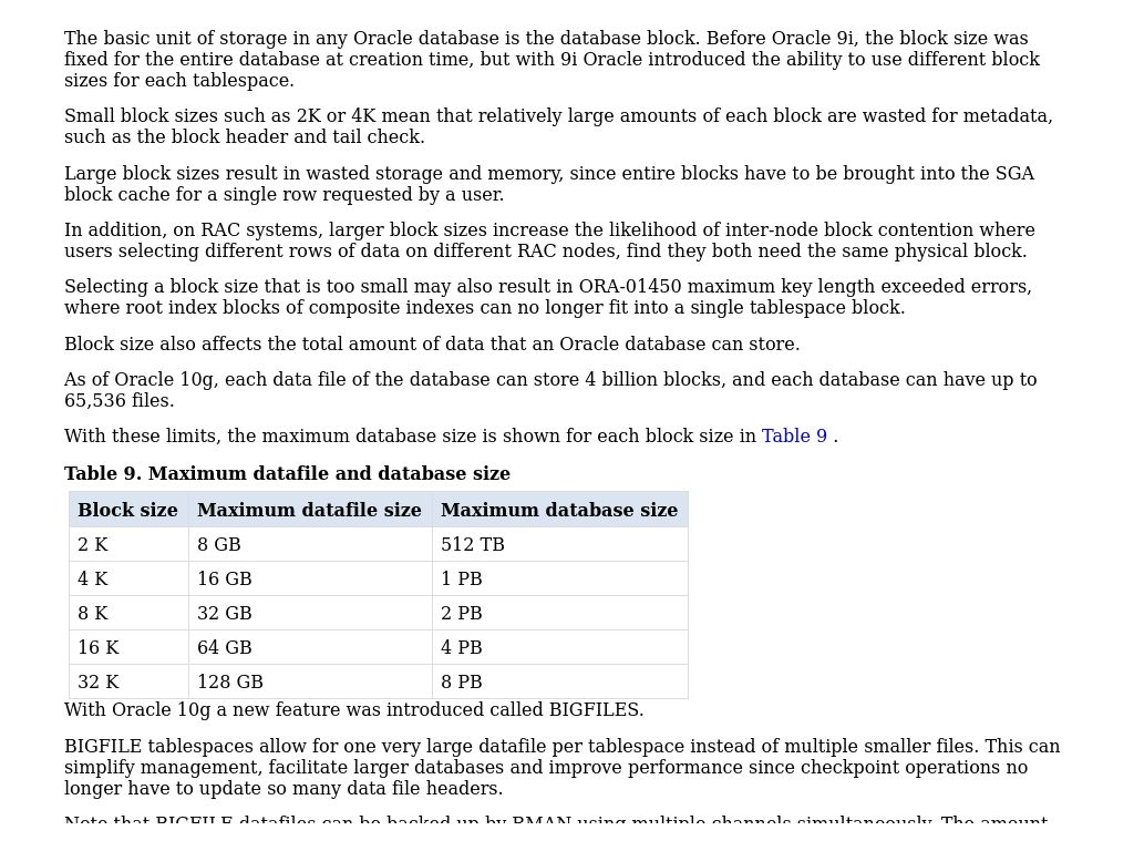 Data Block Size Ranges Database/tablespace block size | Oracle ASM on ScaleIO Best Practices ...