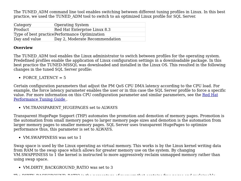 Red Hat Enterprise Linux: SQL Server Tuned Profile | Performance Best ...